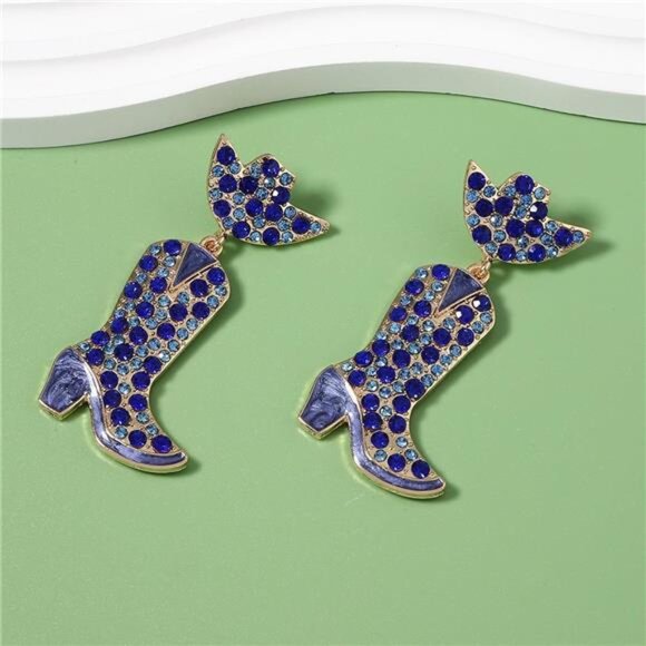 Rhinestone Cowboy Boot Dangle Earrings - Picture 8 of 15
